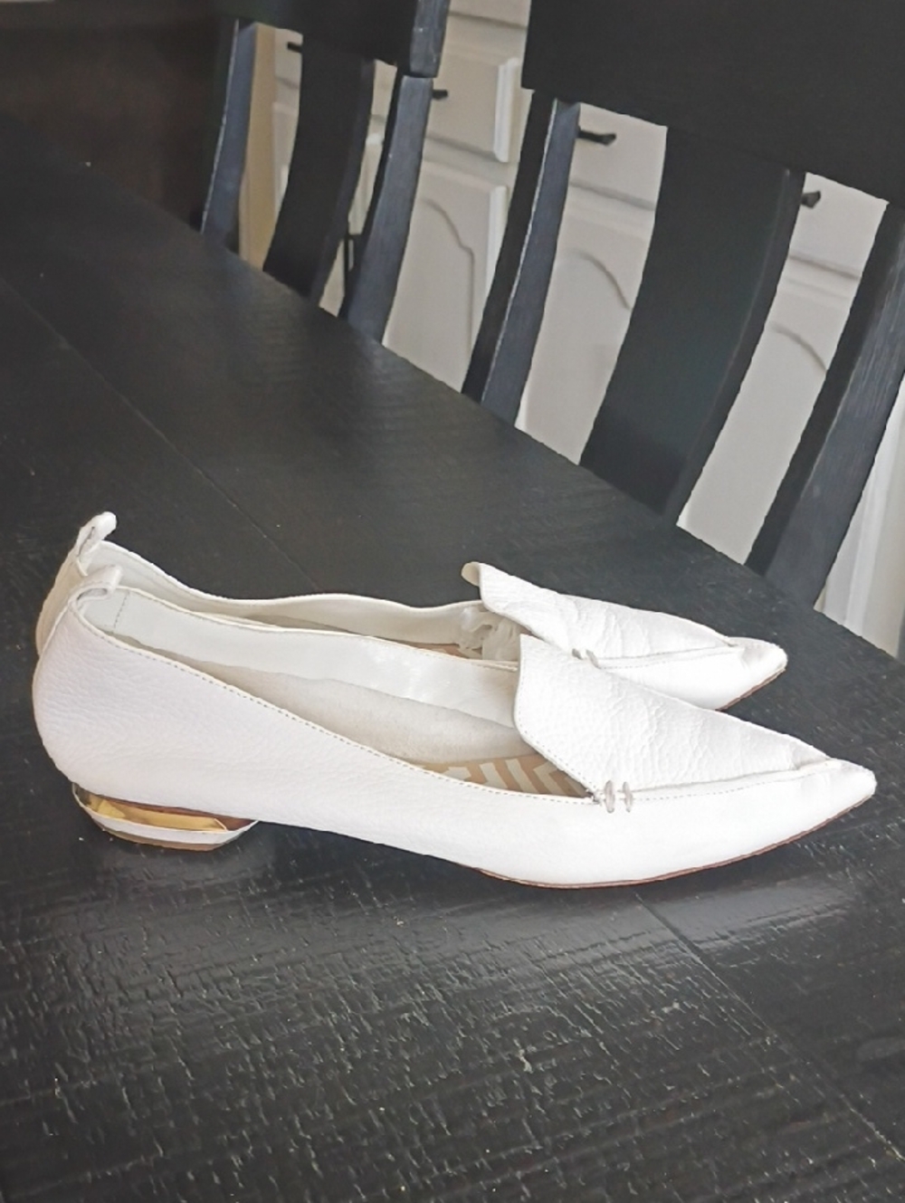 Nicholas Kirkwood White Pointed Toe Leather Slip-On Flats